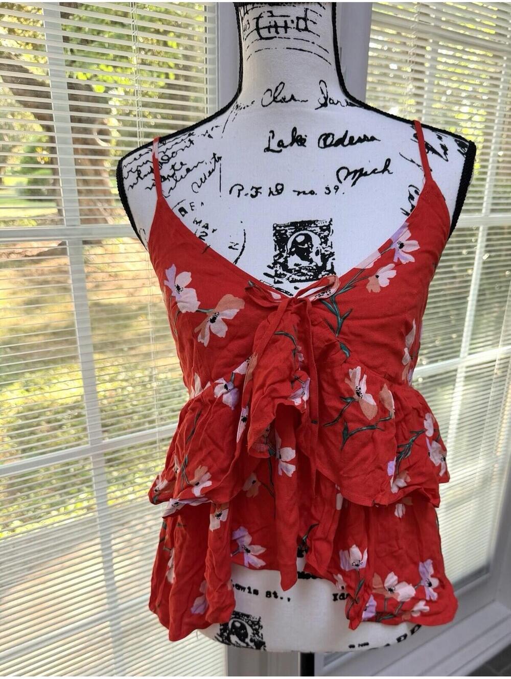 Jack By BB Dakota Red Floral Ruffle Cami. Size S. NWT